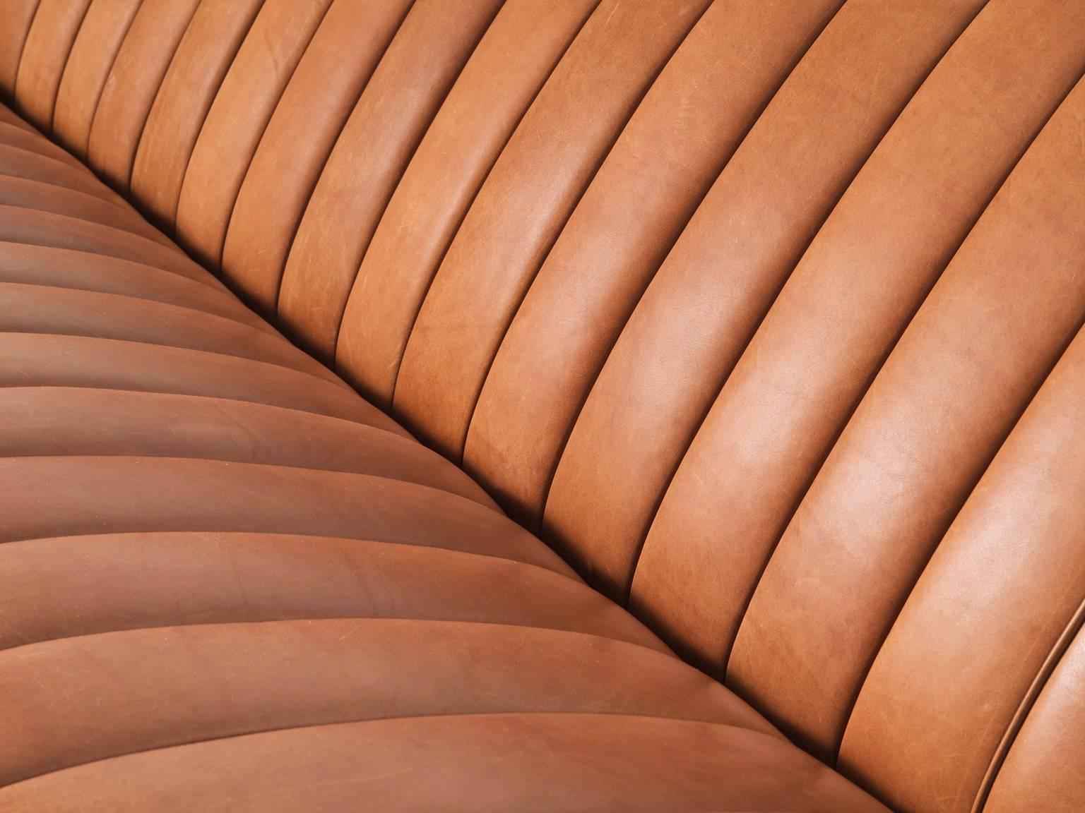 Reupholstered Osvaldo Borsani D70 Sofa in Warm Cognac Aniline Leather 1