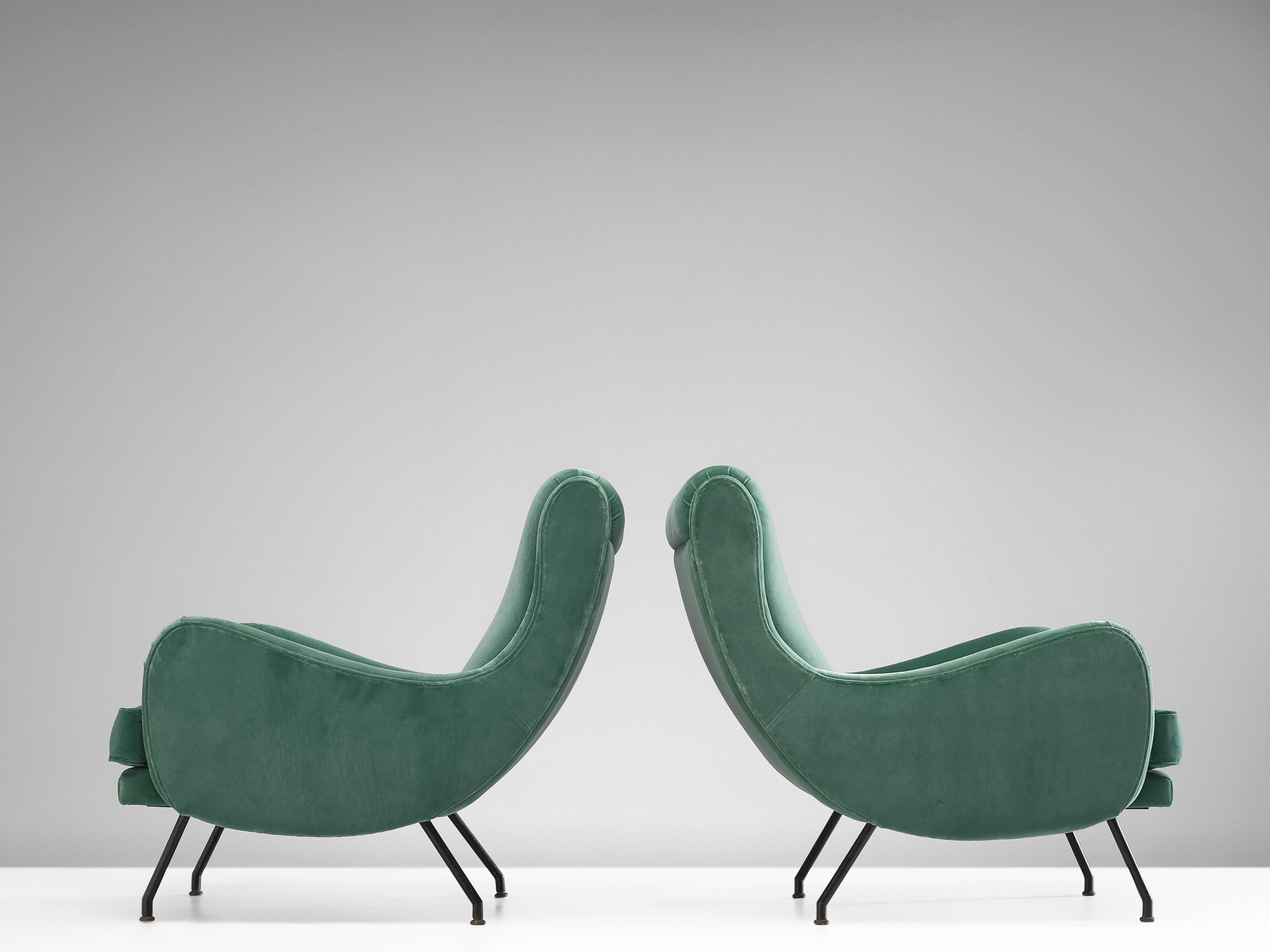 Mid-Century Modern Newly Upholstered Velvet French Lounge Chairs, 1950s