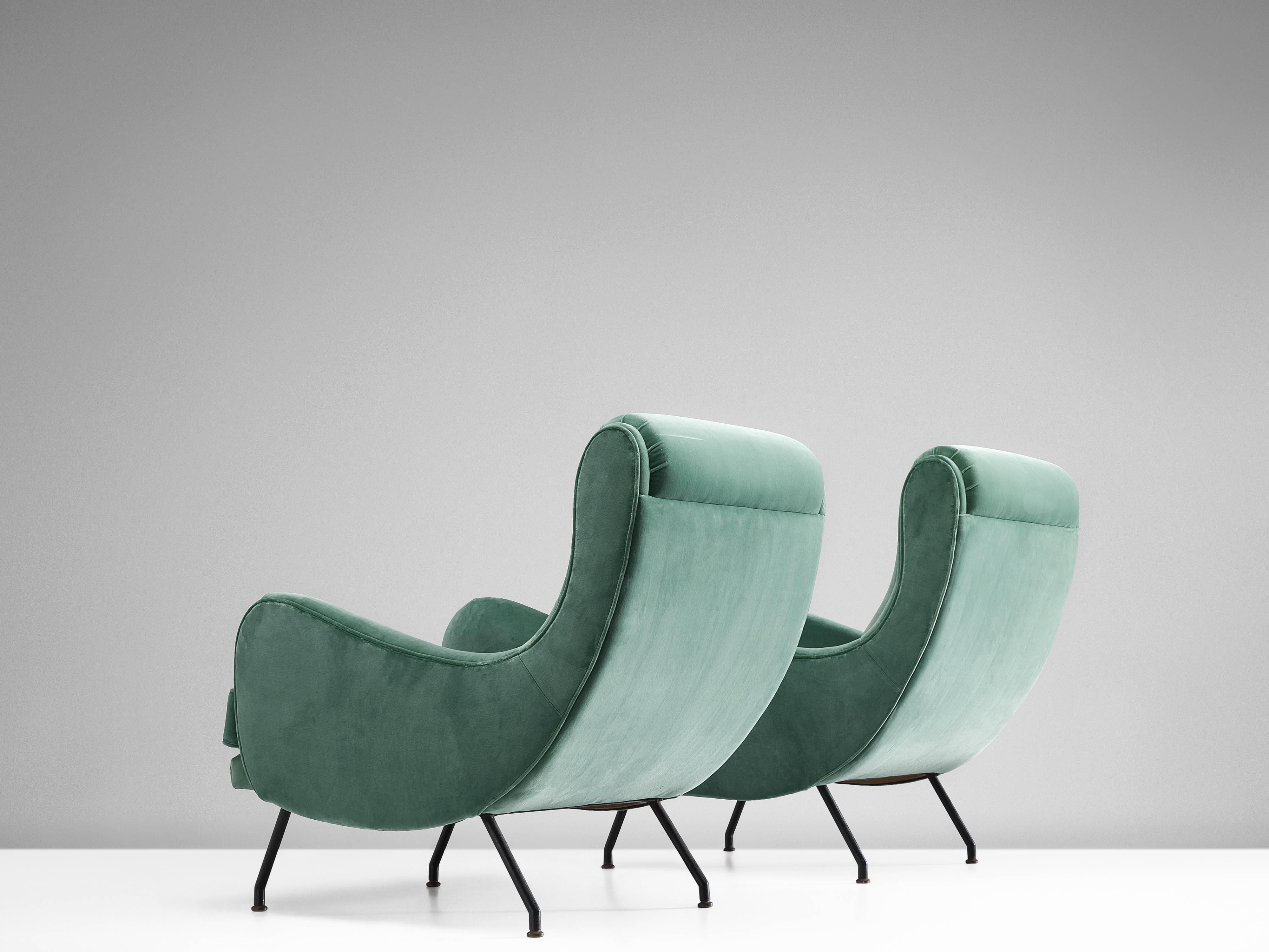 European Newly Upholstered Velvet French Lounge Chairs, 1950s