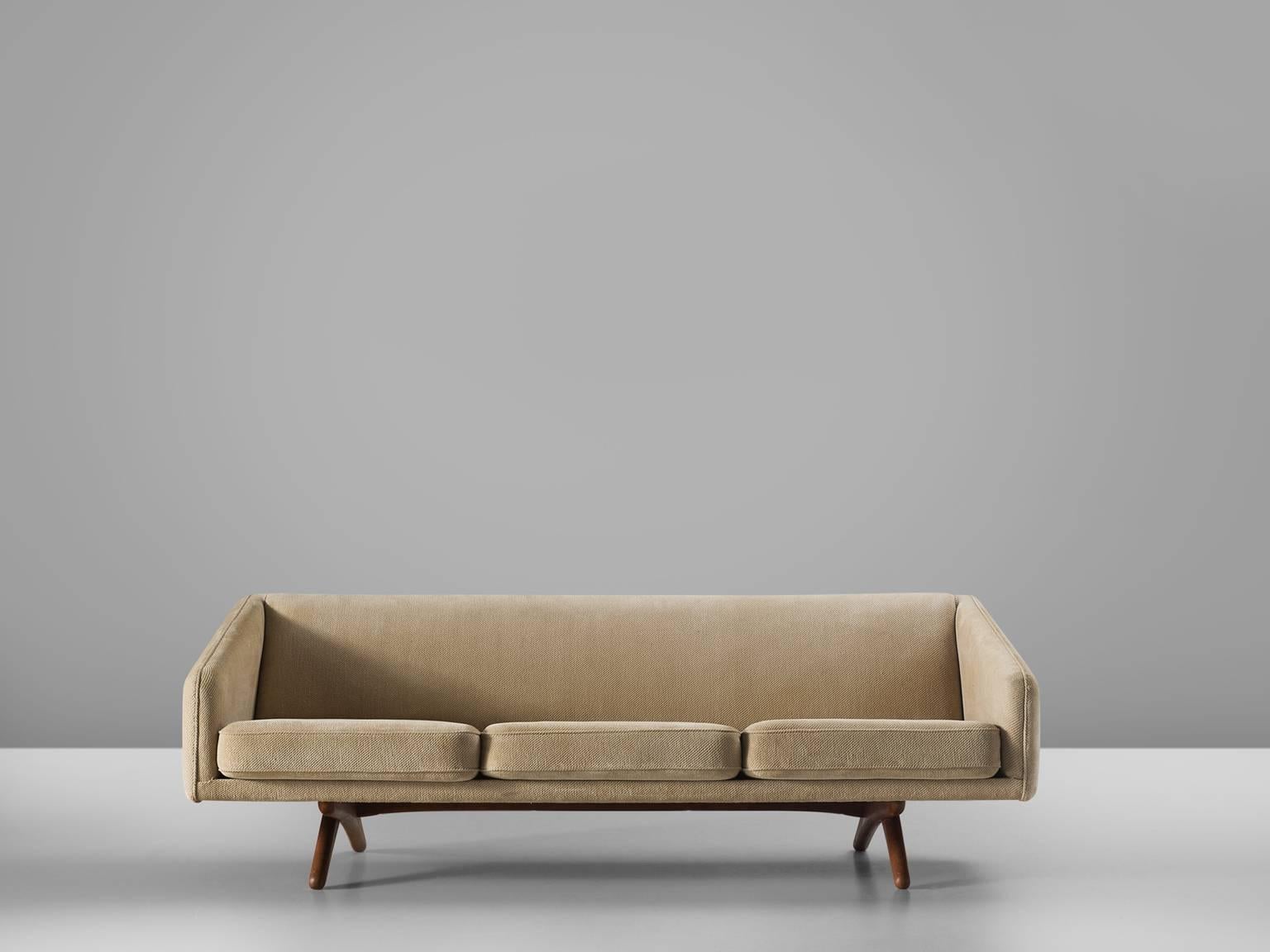 Scandinavian Modern Illum Wikkelsø Three-Seat Sofa in Beige Fabric Upholstery