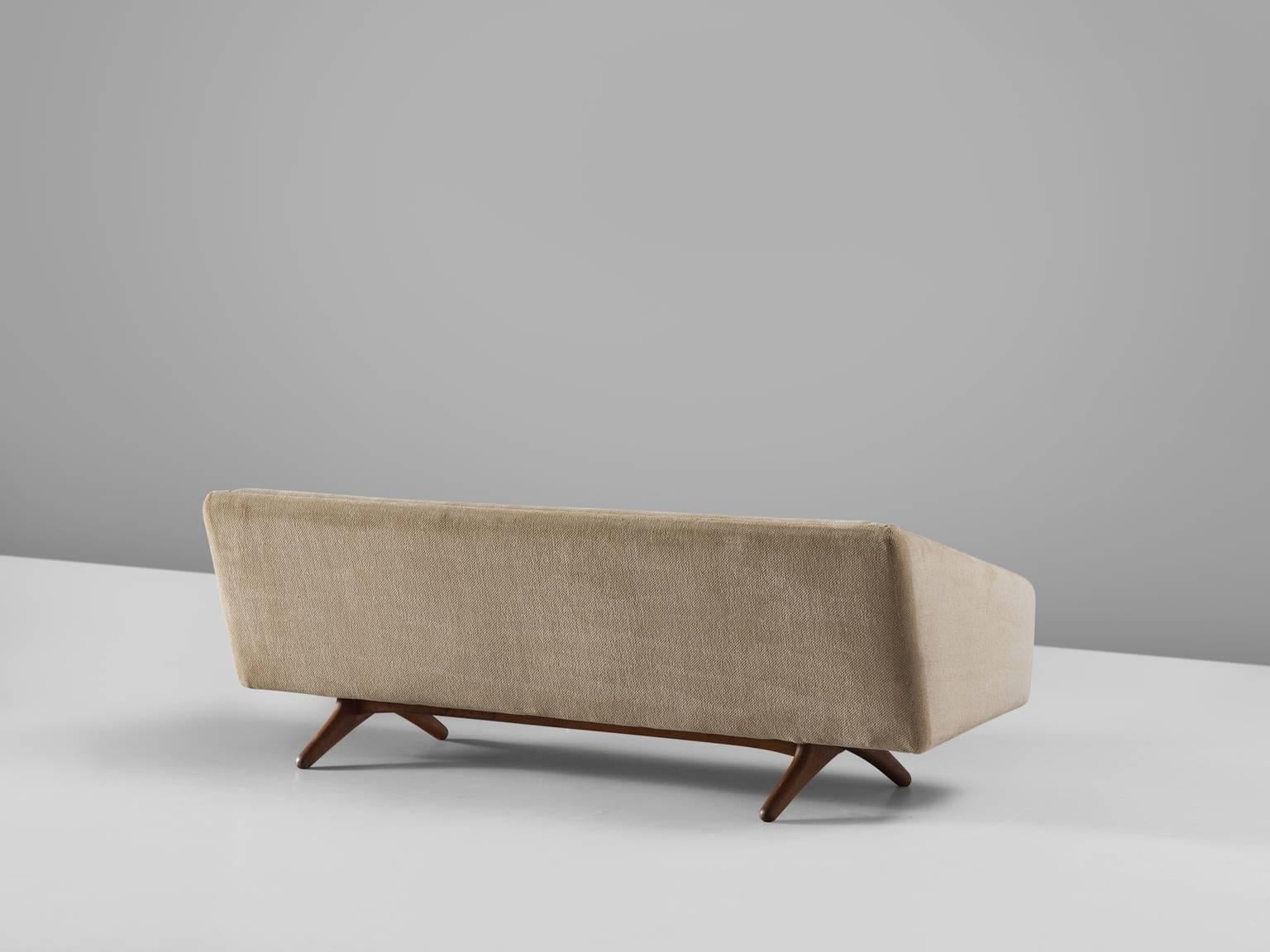 Danish Illum Wikkelsø Three-Seat Sofa in Beige Fabric Upholstery