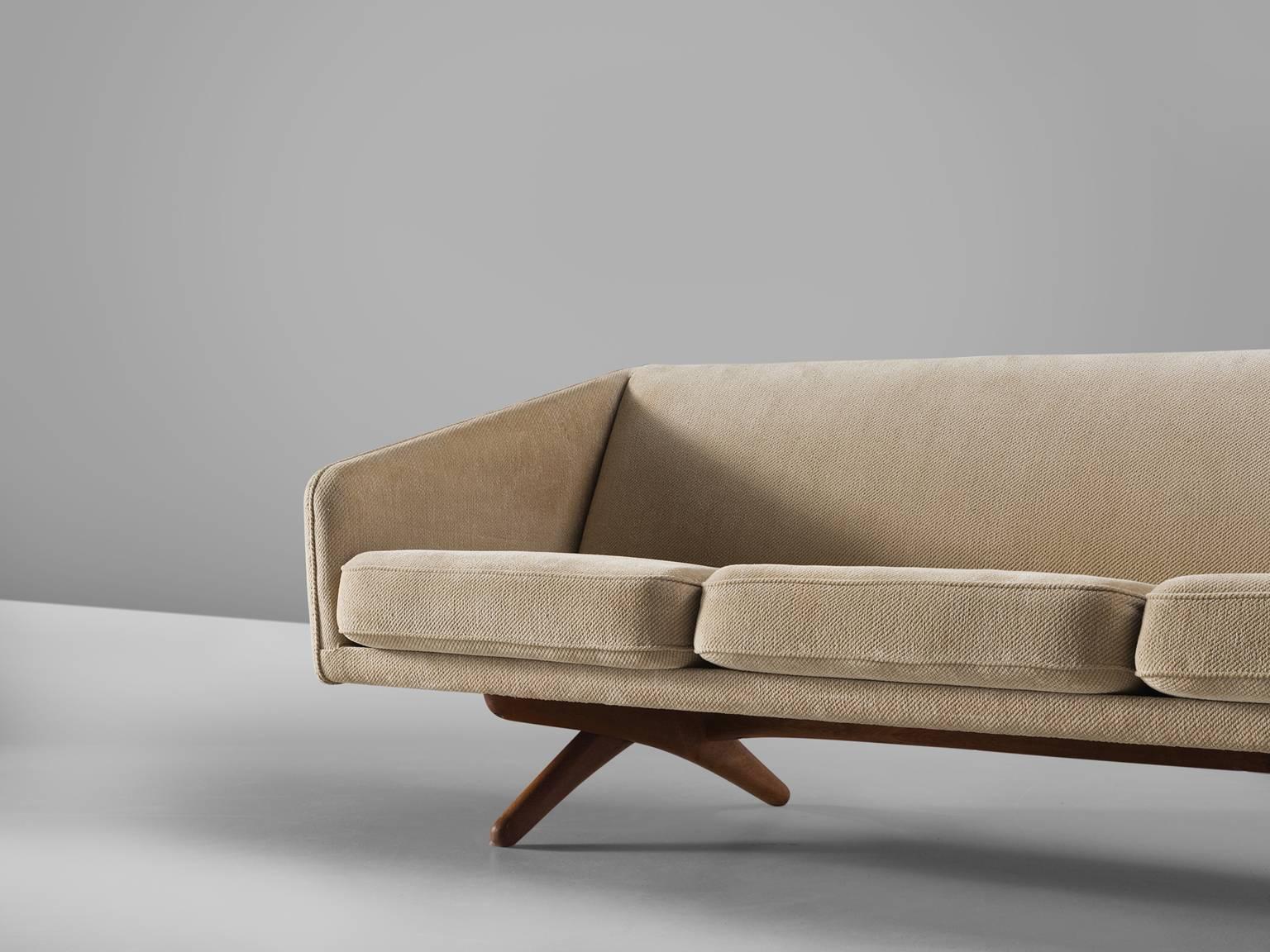 Mid-20th Century Illum Wikkelsø Three-Seat Sofa in Beige Fabric Upholstery