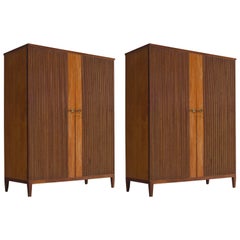 Pair of Midcentury Ribbed Chests with Brass Details