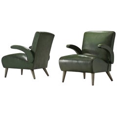 Pair of Deep Green Leatherette Lounge Chairs