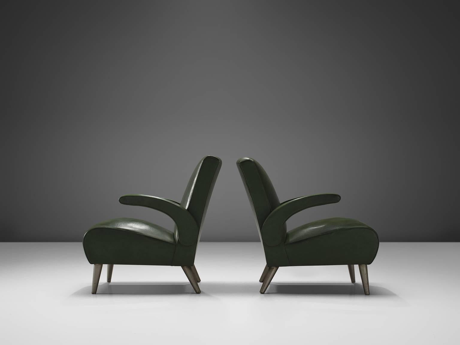 Pair of Deep Green Leatherette Lounge Chairs In Good Condition In Waalwijk, NL