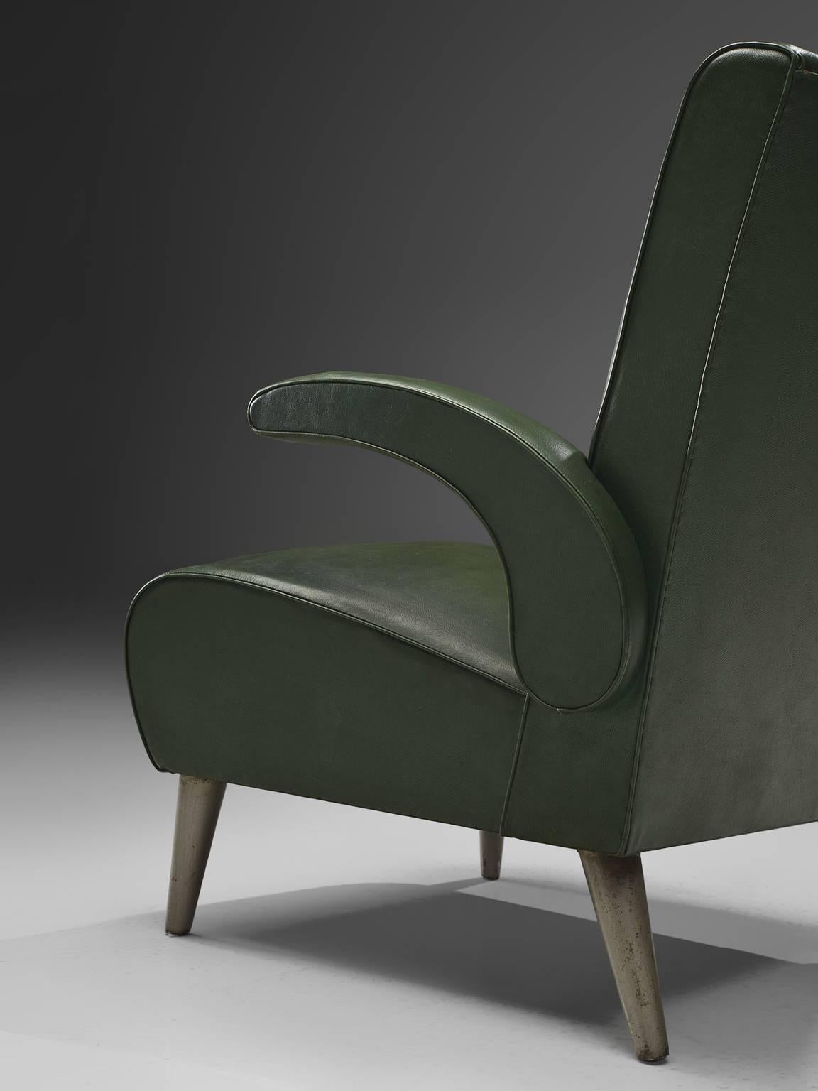 Mid-20th Century Pair of Deep Green Leatherette Lounge Chairs