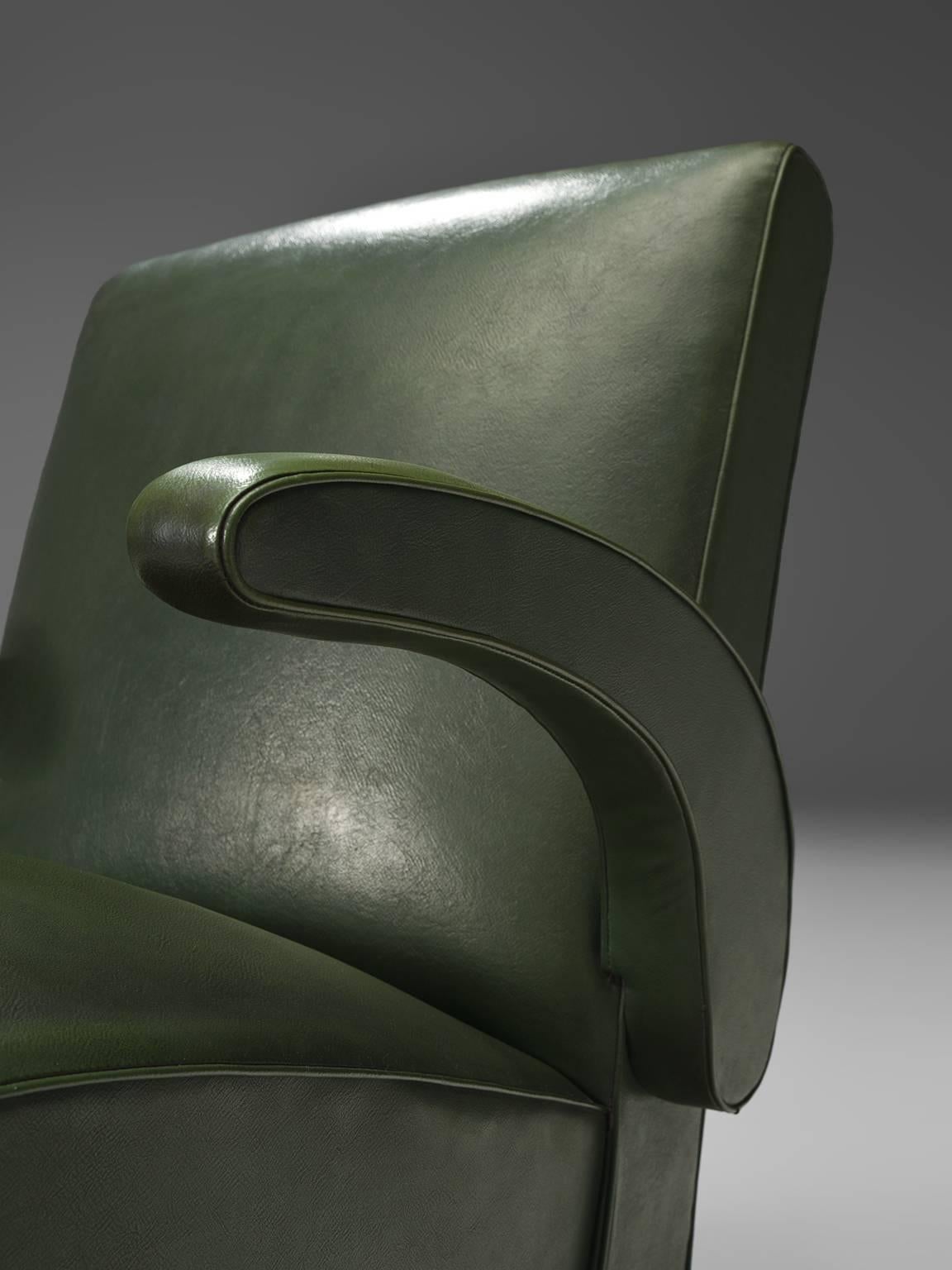 Metal Pair of Deep Green Leatherette Lounge Chairs