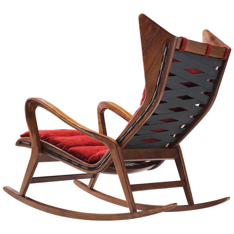Cassina Walnut Rocking Chair, 1950s For Sale at 1stDibs