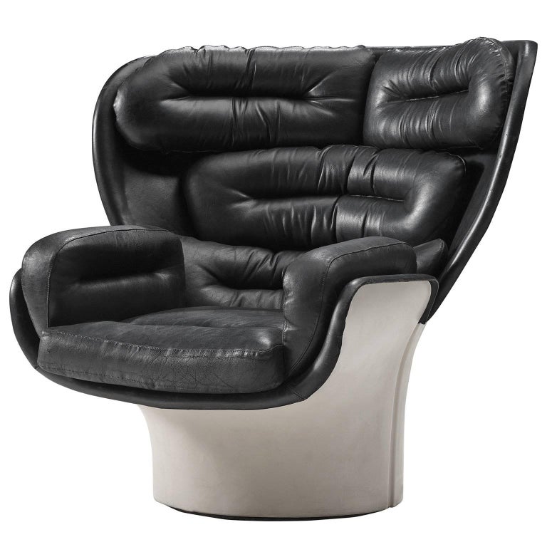 Joe Colombo 'Elda' Black Leather Lounge Chair
