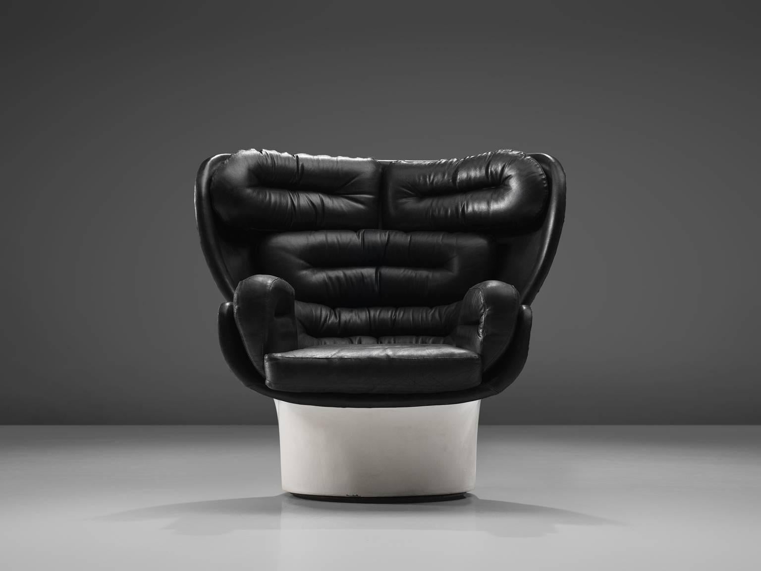 Joe Colombo 'Elda' Black Leather Lounge Chair (Italienisch)