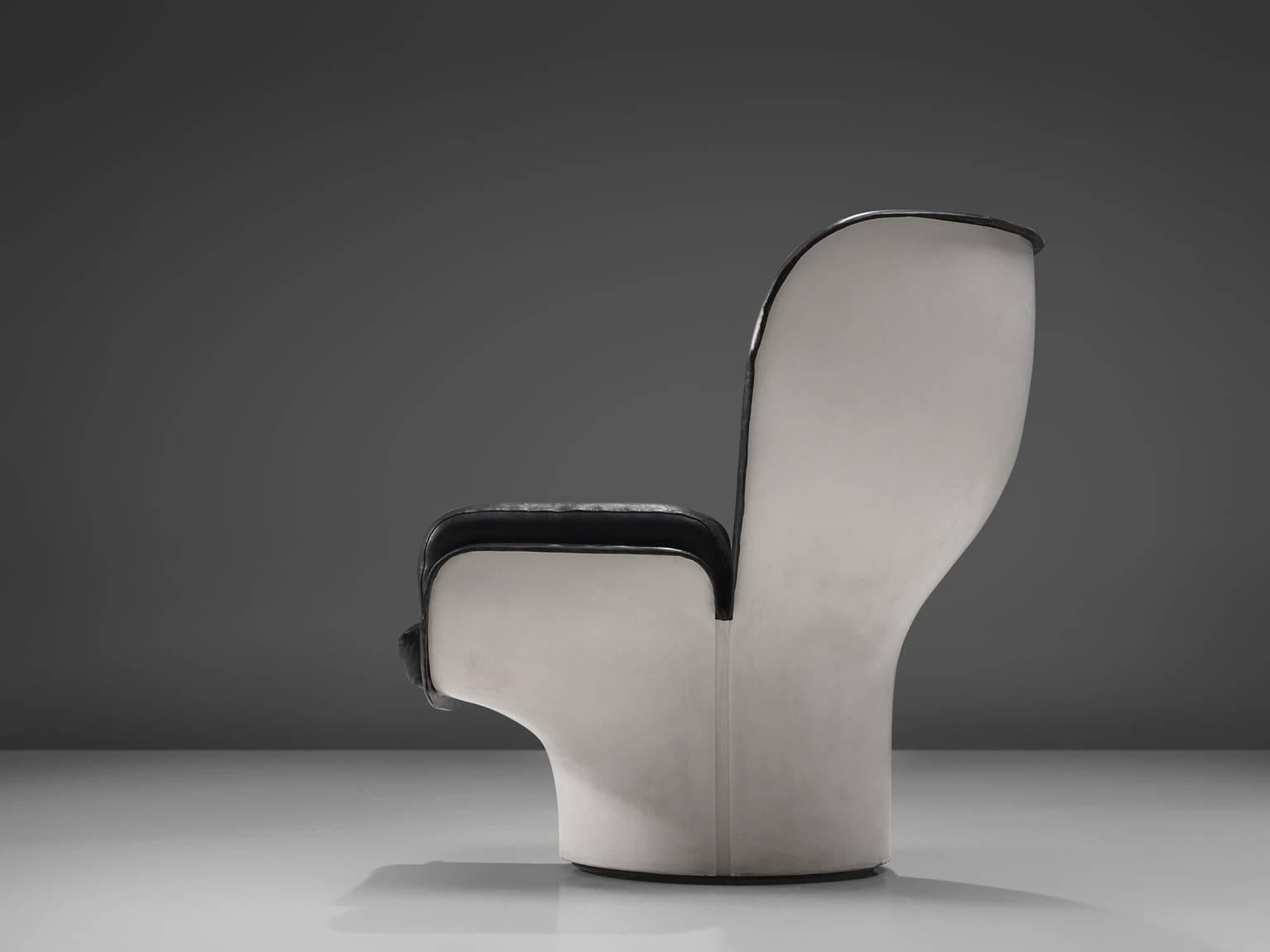 Joe Colombo 'Elda' Black Leather Lounge Chair (Moderne der Mitte des Jahrhunderts)