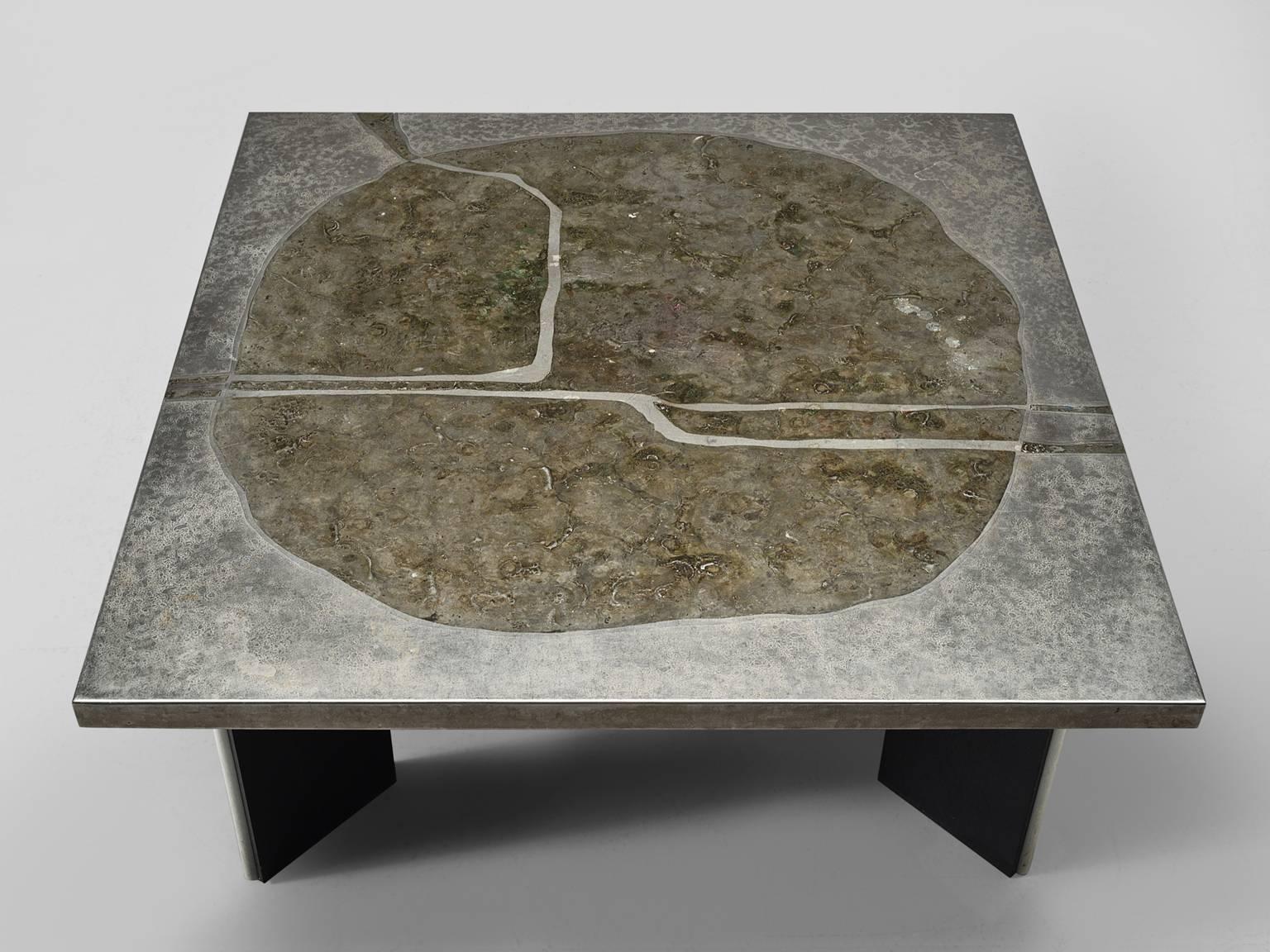 Metal and Stone Coffee Table, circa 1970 1