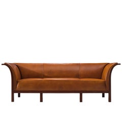 Frits Henningsen Sofa in Teak and Cognac Leather, circa 1930