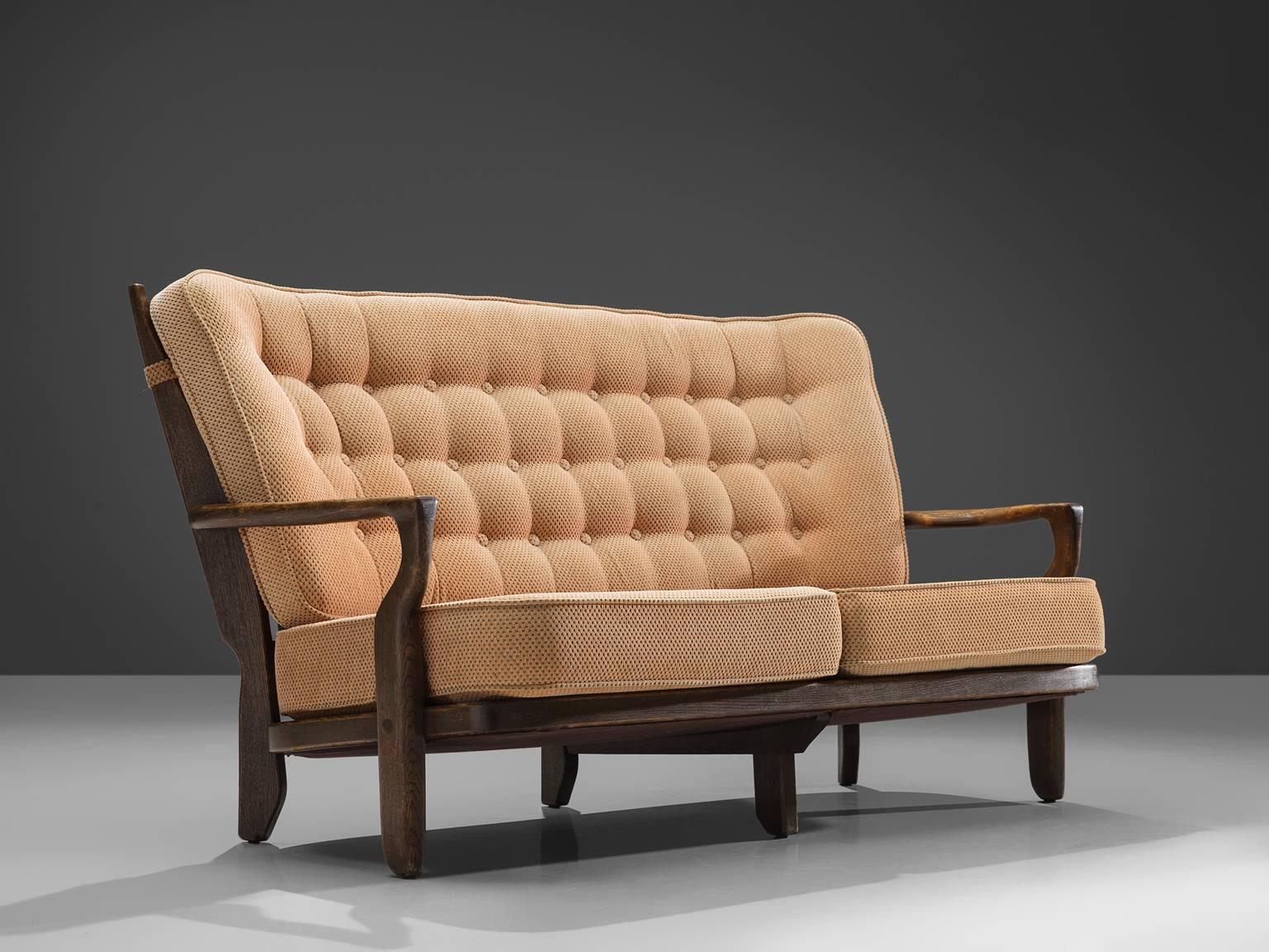 French Guillerme & Chambron Carved Solid Oak Settee