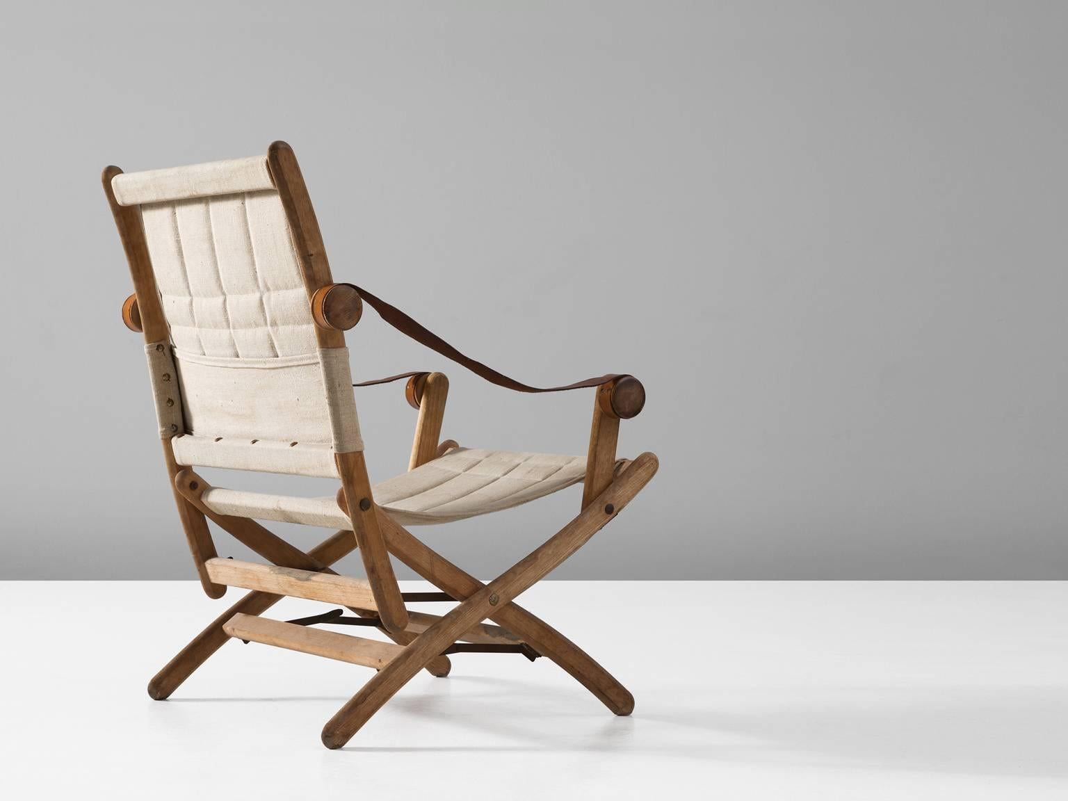 Scandinavian Safari Folding Chair in Beech and Canvas Upholstery (Skandinavische Moderne)