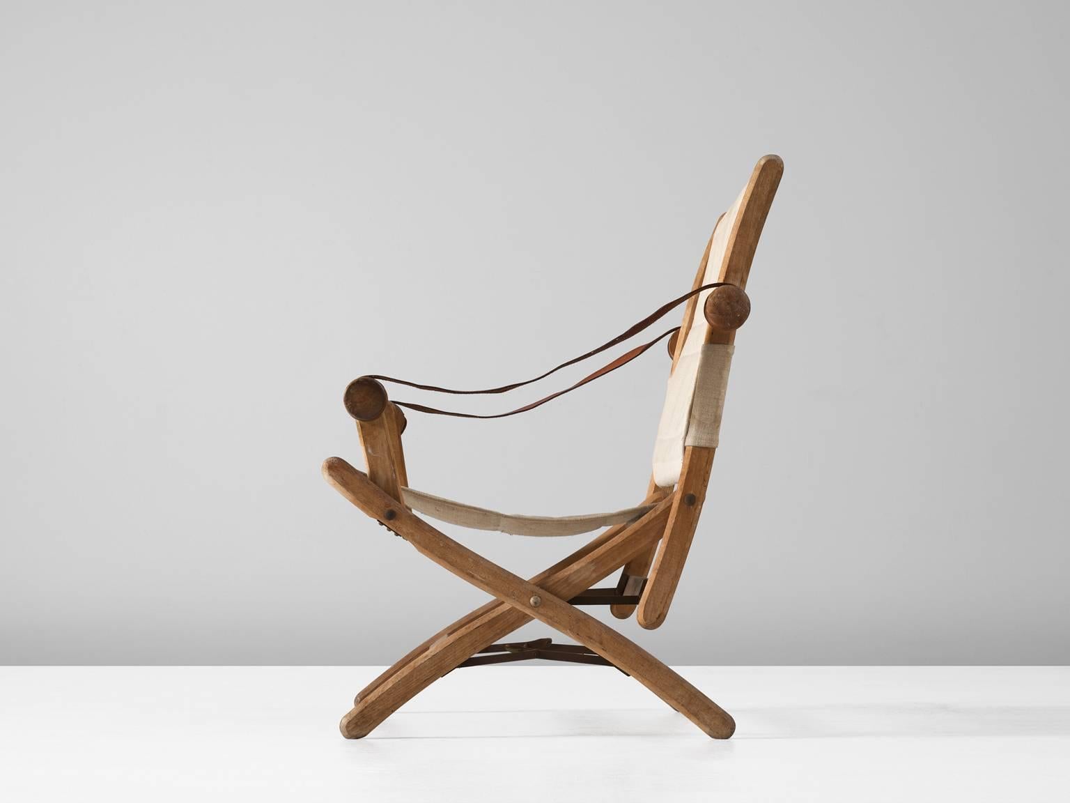 Scandinavian Safari Folding Chair in Beech and Canvas Upholstery (Skandinavisch)