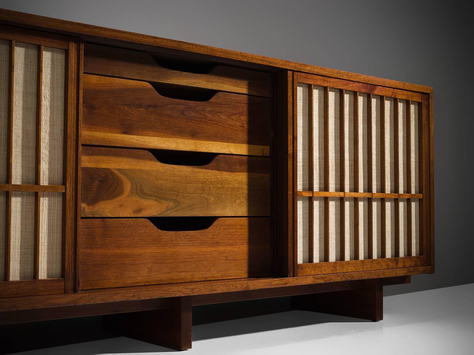 Mid-20th Century George Nakashima Credenza in American Walnut and Pandanus Cloth