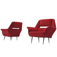Deep Red Italian Club Chairs, circa 1960