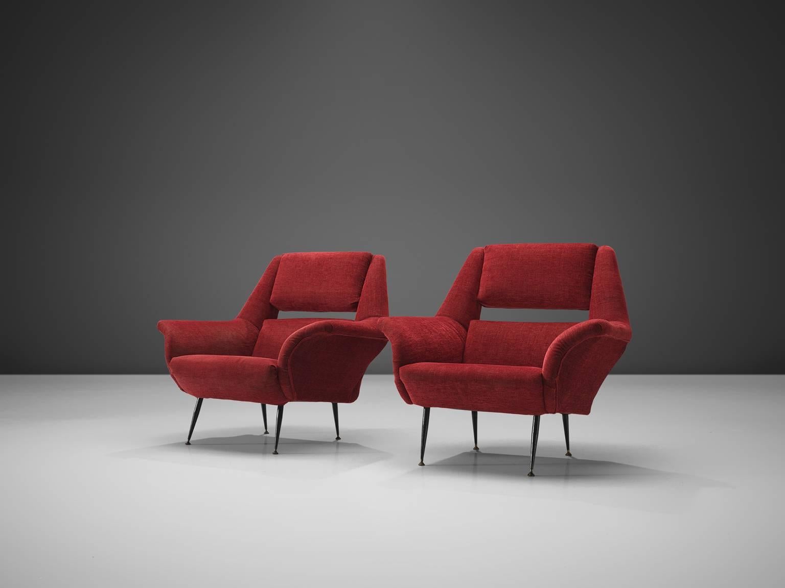 Mid-Century Modern Deep Red Italian Club Chairs, circa 1960