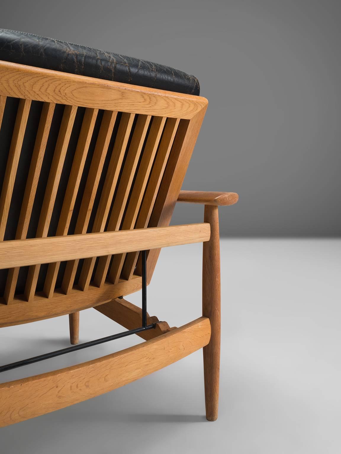 Mid-20th Century Johan Hagen Oak Armchairs in Original Leather