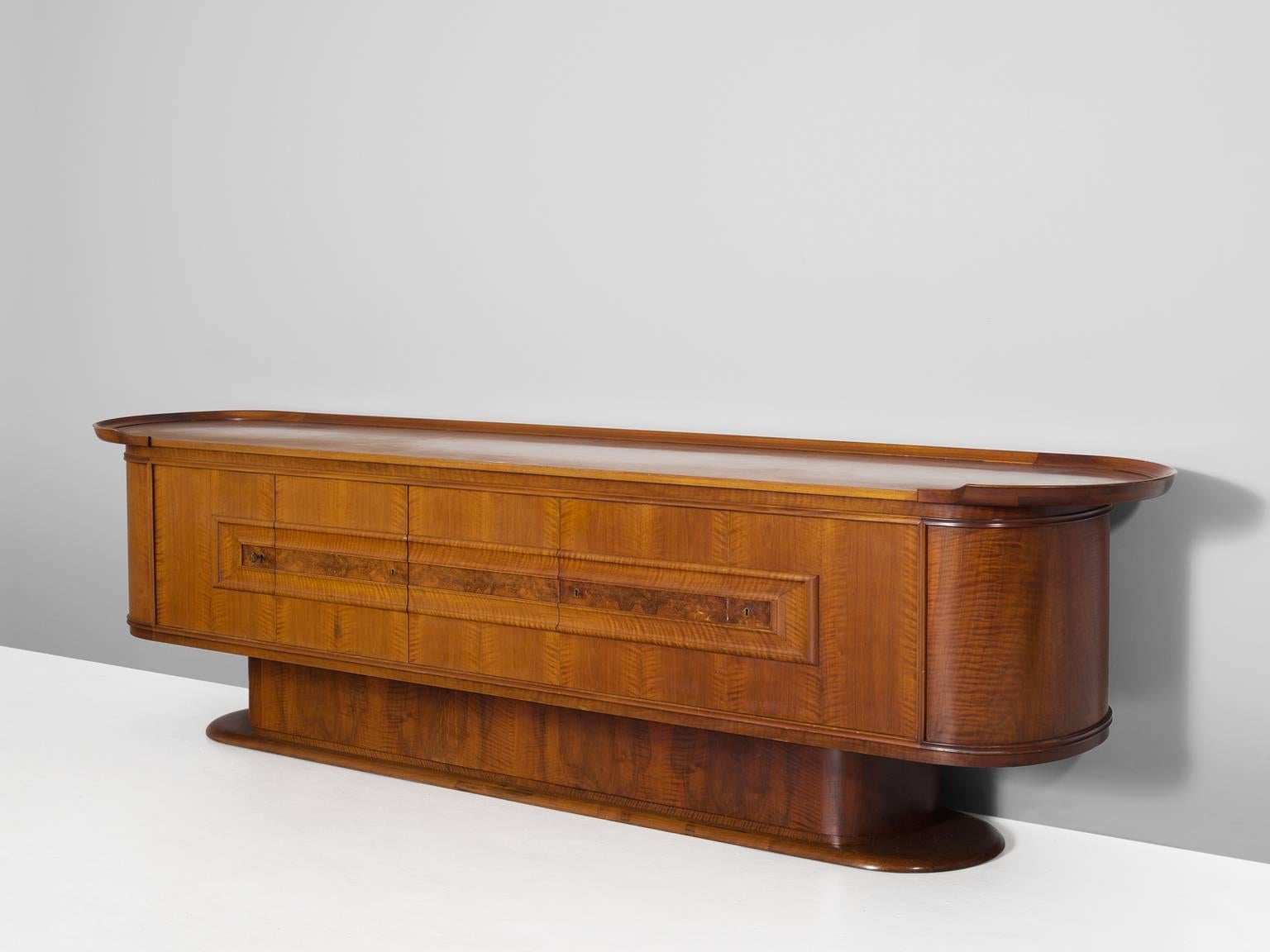 Mid-Century Modern A.A. Patijn Large Sideboard in Walnut and Burl Wood