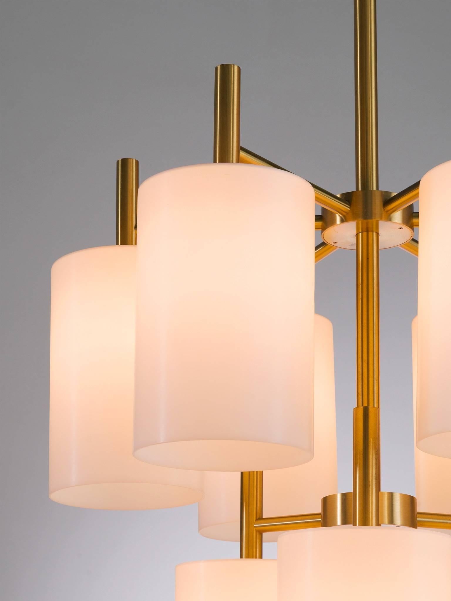 Mid-20th Century Two Large Brass Chandeliers by Luxus, Sweden
