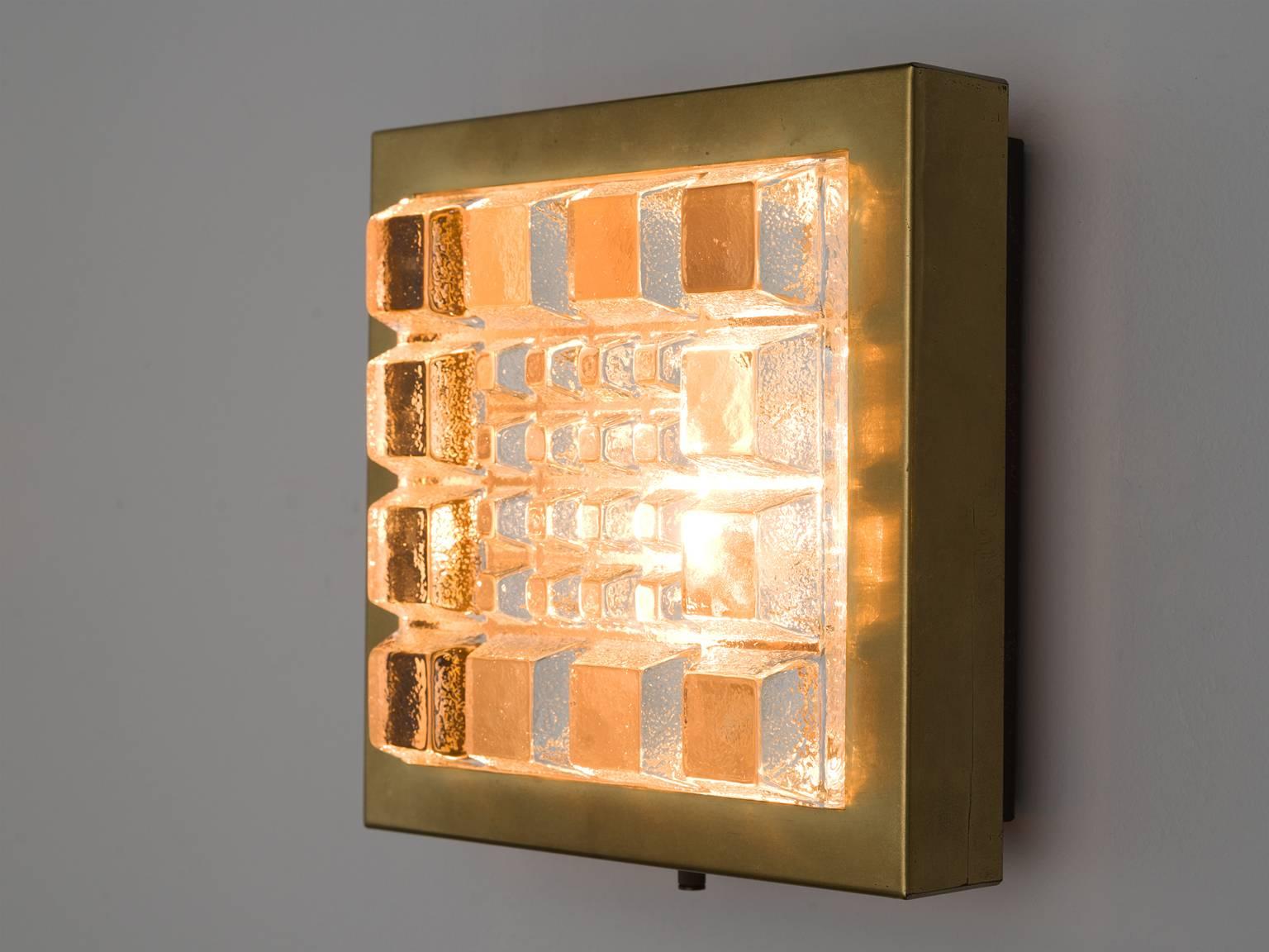 Belgian Set of Three Geometric Wall Lights in Brass and Glass
