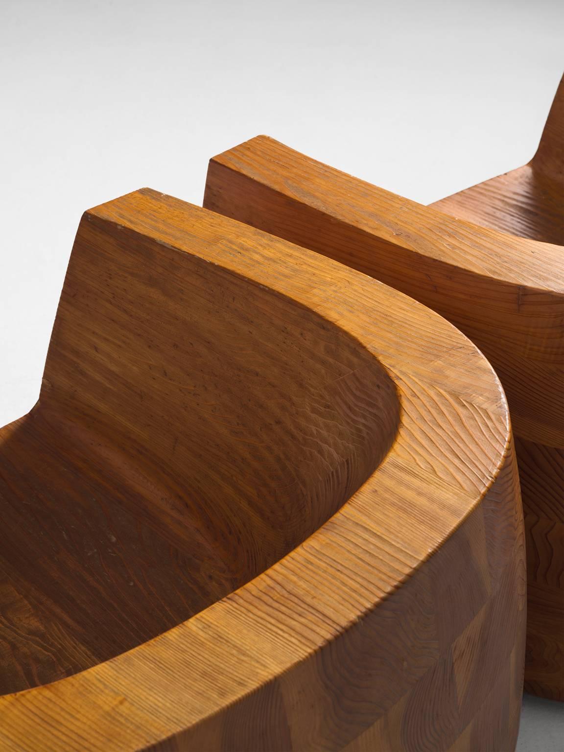 Cedar Isamu Kenmochi Pair of 'Kashiwado' Chairs for Tendo Mokko, Japan