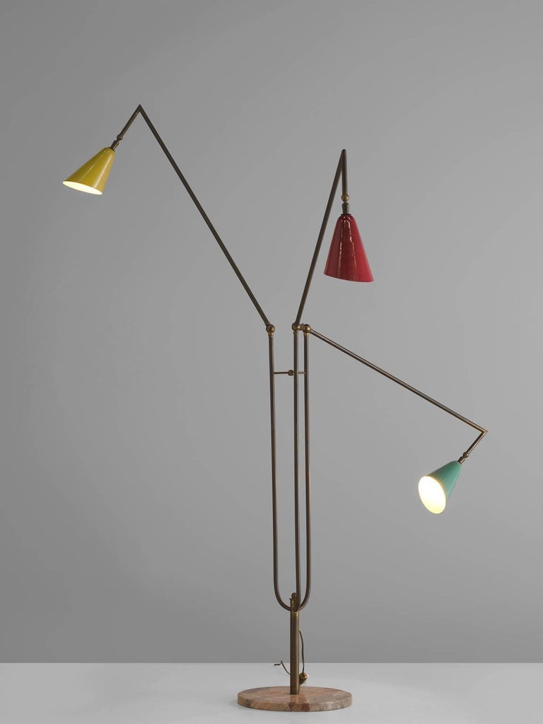 Italian Multicolored Floor Lamp with Brass and Marble For Sale at 1stDibs