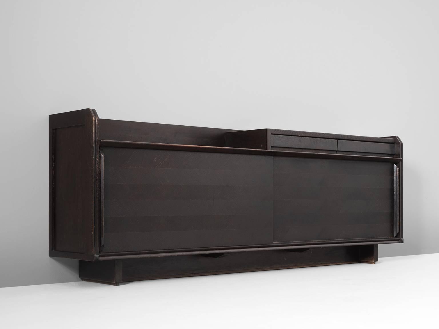 Guillerme & Chambron Dark Stained Sideboard in Oak In Good Condition In Waalwijk, NL
