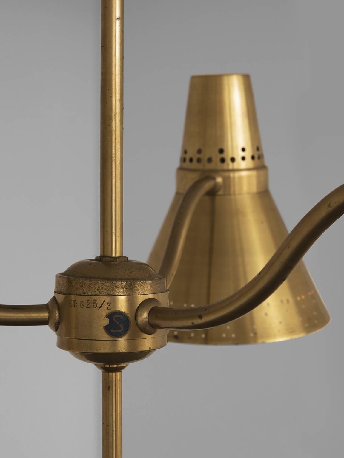 Mid-20th Century Swedish Pair of Adjustable Chandeliers in Brass, 1950s