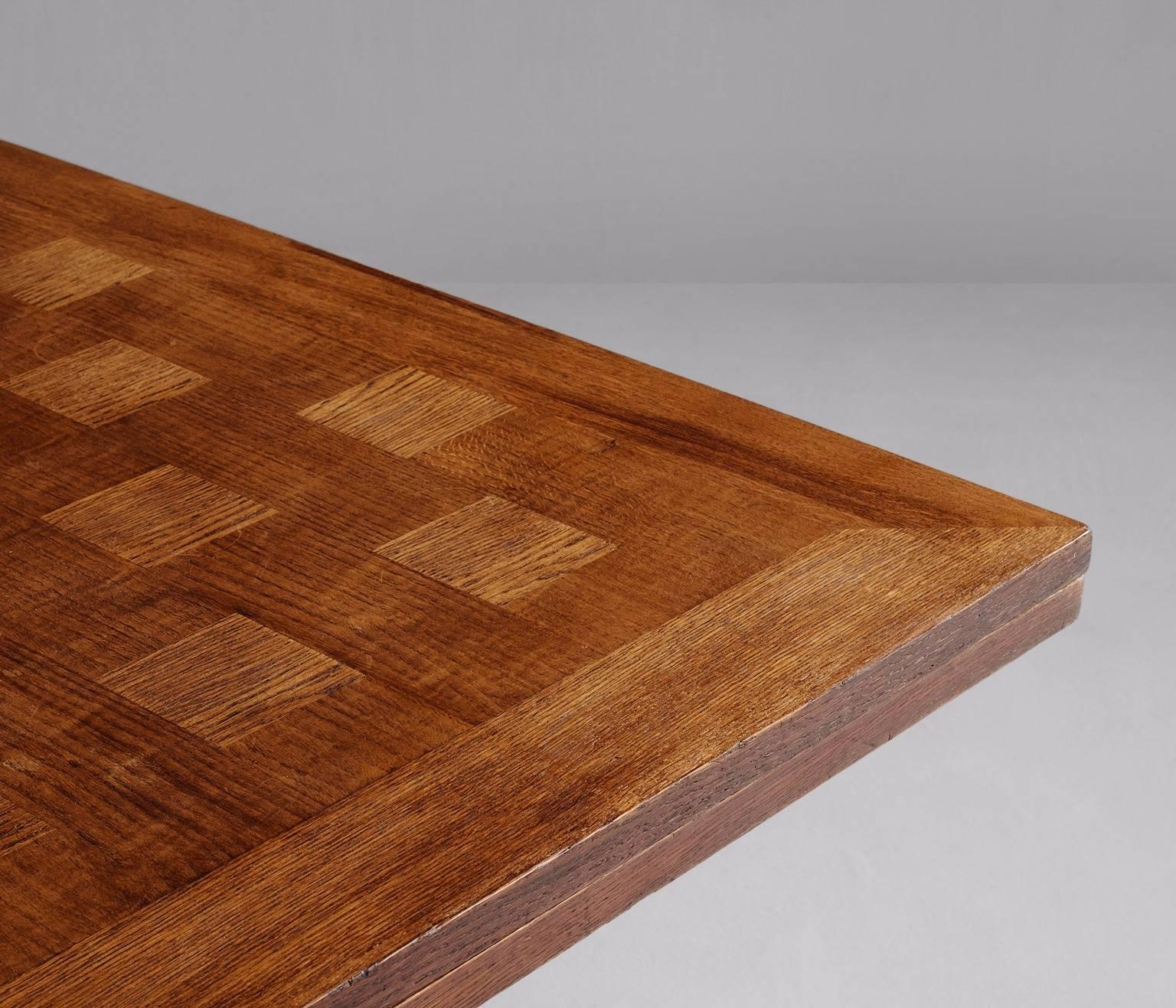 Parquetry Dining Table in Oak and Bronze by Charles Dudouyt