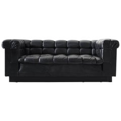 Edward Wormley Tufted Two-Seat Sofa in Black Leather