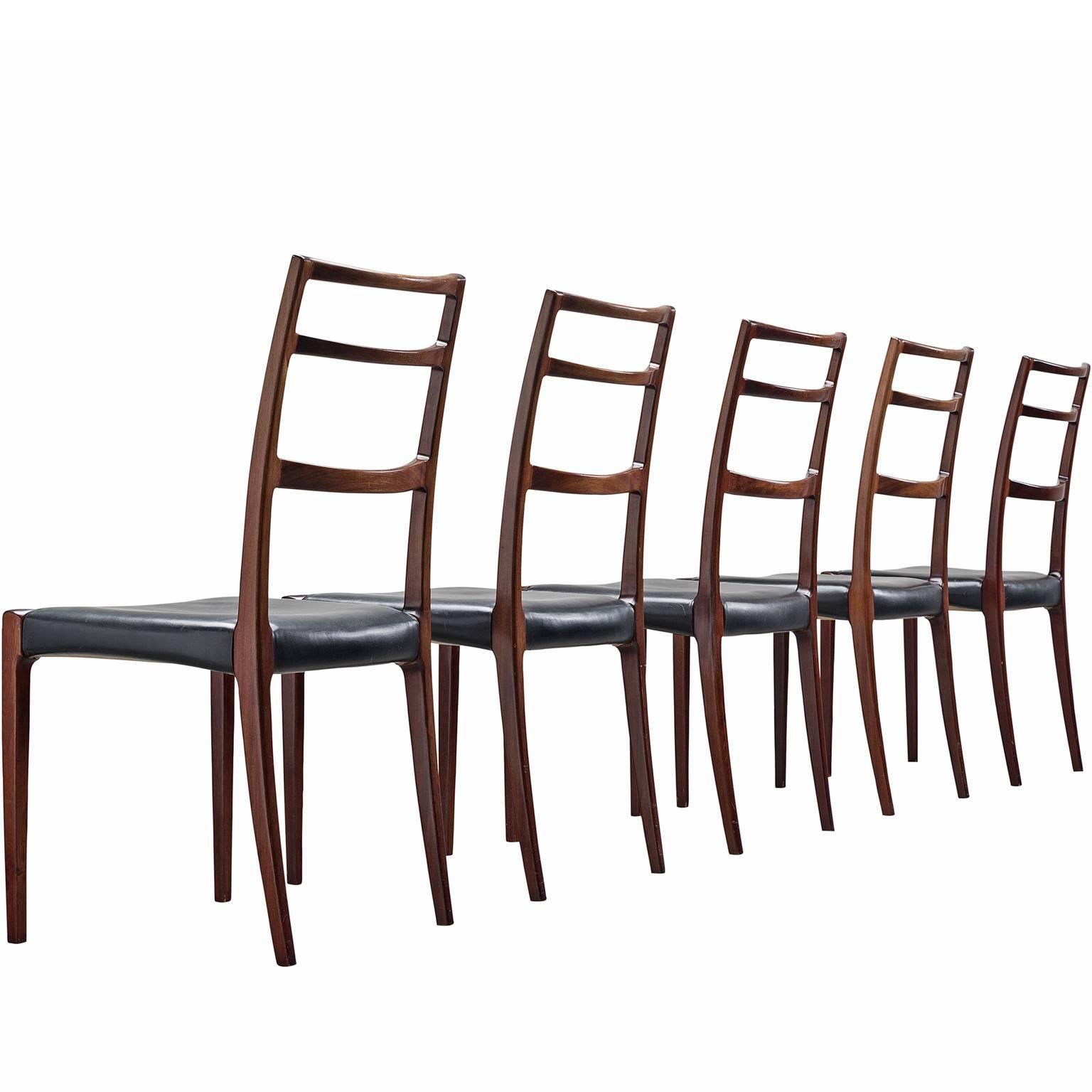 Gunni Omann Danish Dining Chairs in Black Leather and Mahogany