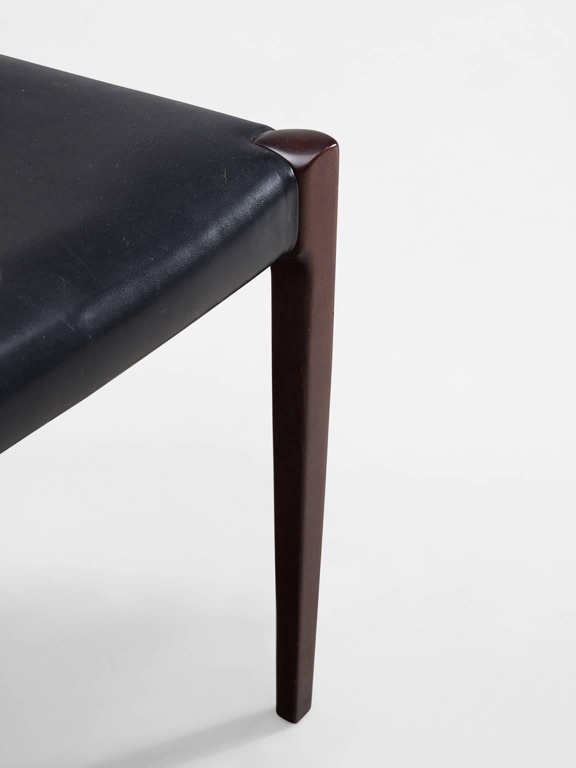 Gunni Omann Danish Dining Chairs in Black Leather and Mahogany 1