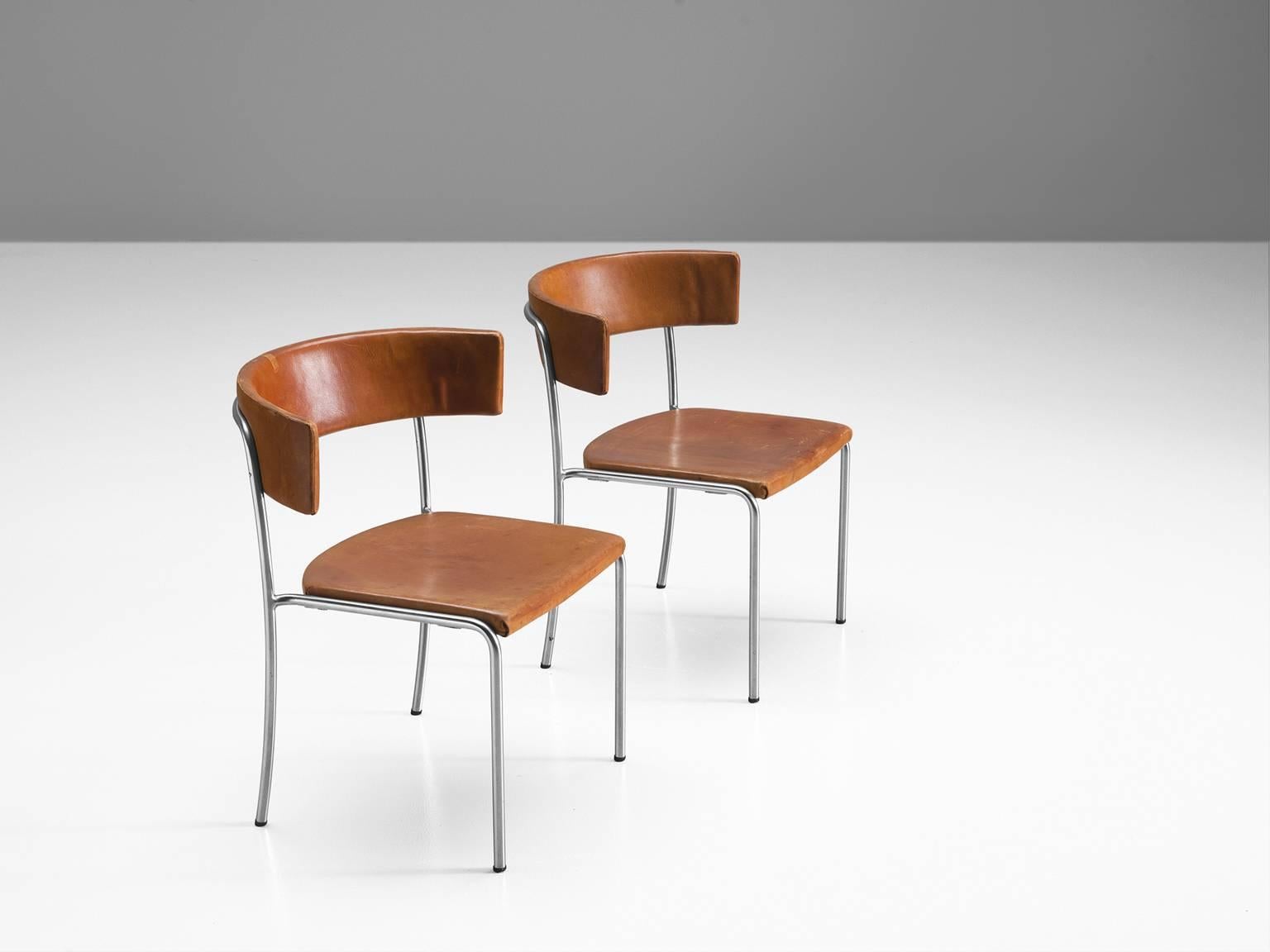 Mid-Century Modern Erik Karlström Side Chairs in Cognac Leather, 1965