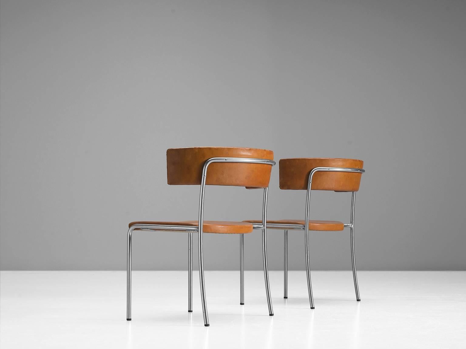 Swedish Erik Karlström Side Chairs in Cognac Leather, 1965