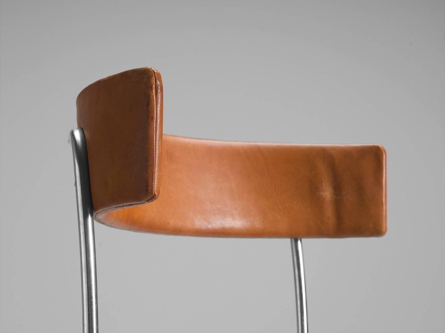 Mid-20th Century Erik Karlström Side Chairs in Cognac Leather, 1965