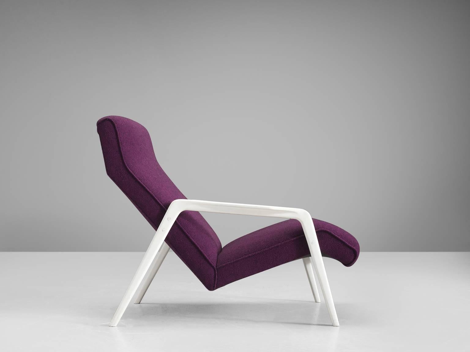 Mid-Century Modern Italian Lounge Chair in Purple Upholstery