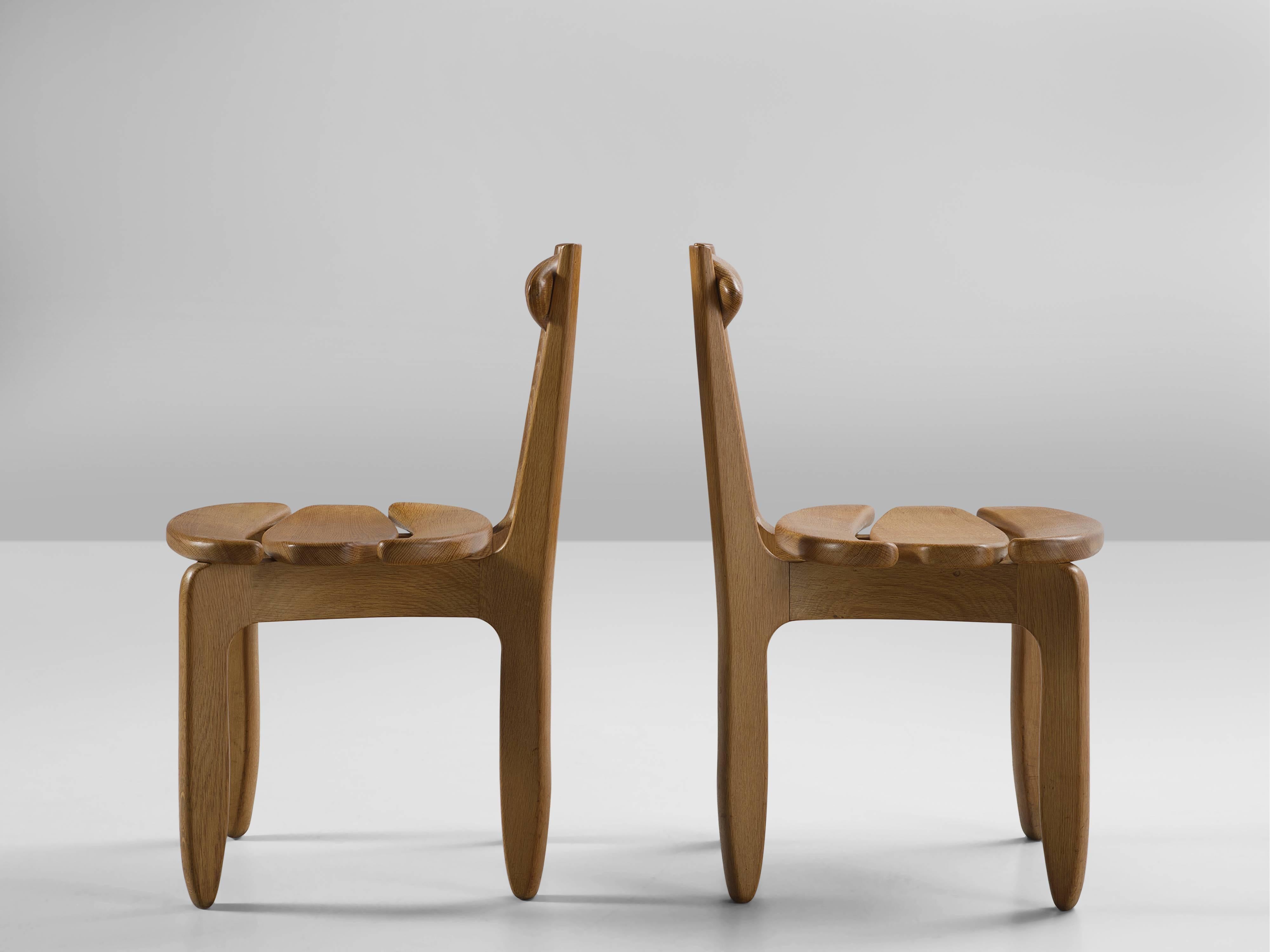 Guillerme & Chambron Set of Dining Chairs in Solid Oak In Good Condition In Waalwijk, NL
