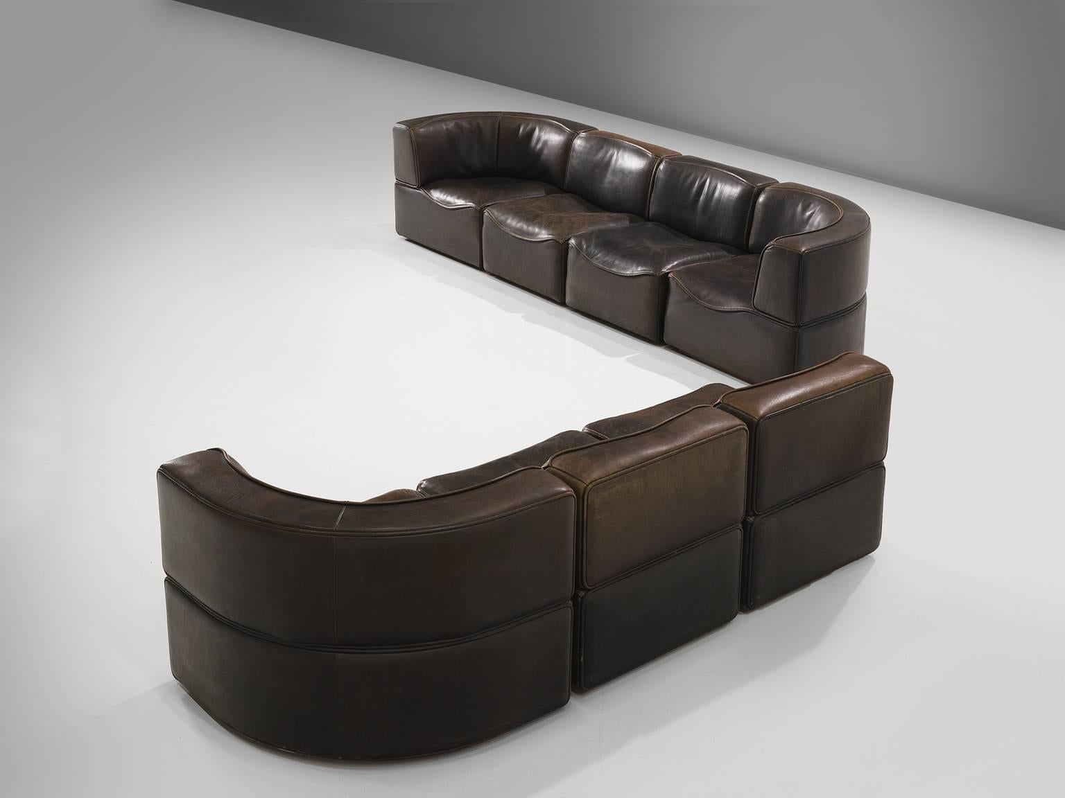 De Sede DS-15 Deep Brown Sectional Sofa In Good Condition In Waalwijk, NL