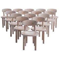Set of Twelve Solid Pine Chairs, Denmark, 1970s