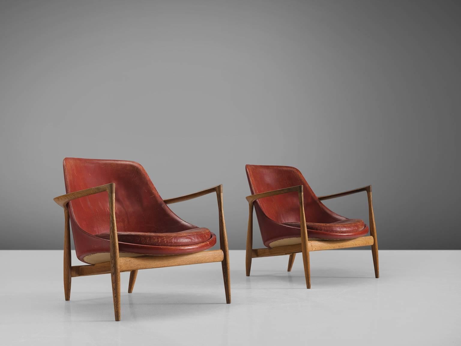 Danish Ib Kofod-Larsen 'Elizabeth' Chairs in Original Aged Leather