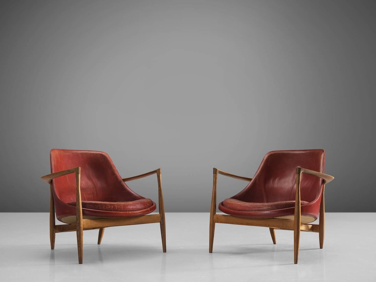 Scandinavian Modern Ib Kofod-Larsen 'Elizabeth' Chairs in Original Aged Leather