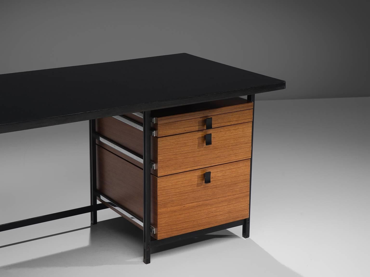 Jules Wabbes Early Executive Desk in Teak and Metal (Stahl)