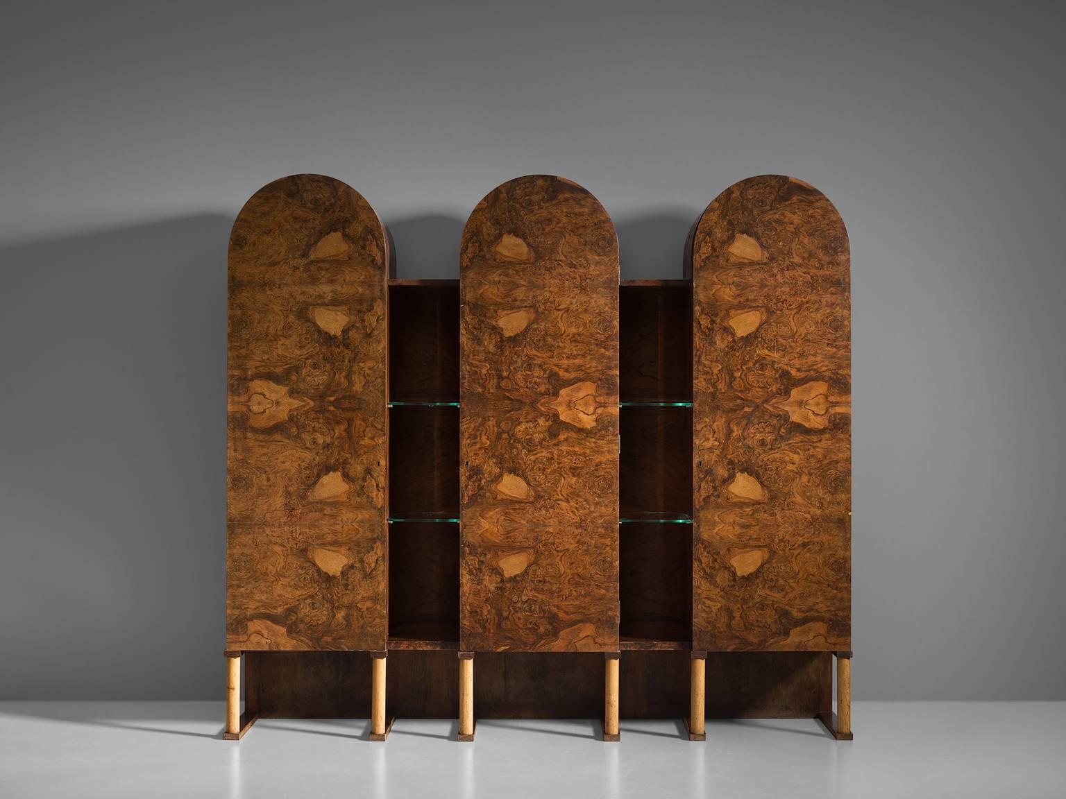 Mid-Century Modern Large Italian Cabinet in Walnut Burl