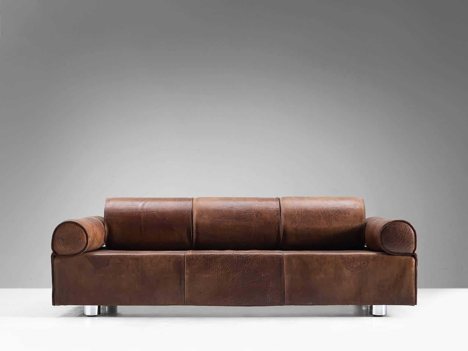 Late 20th Century Marzio Cecchi Rare Brown Buffalo Leather Sofa