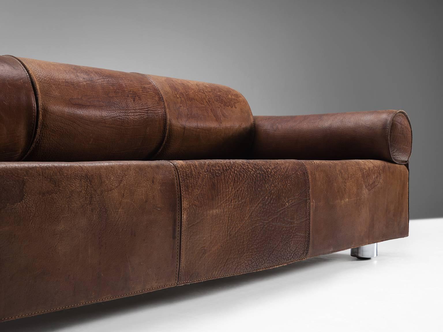Marzio Cecchi Rare Brown Buffalo Leather Sofa 2