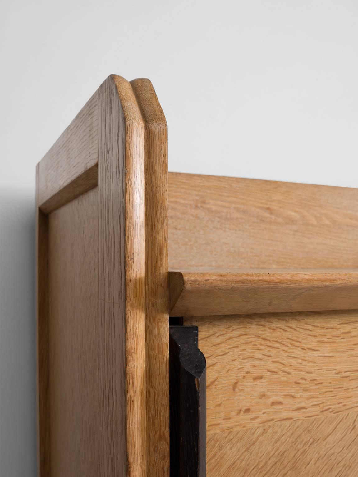 French Ceramic and Oak Guillerme and Chambron Credenza