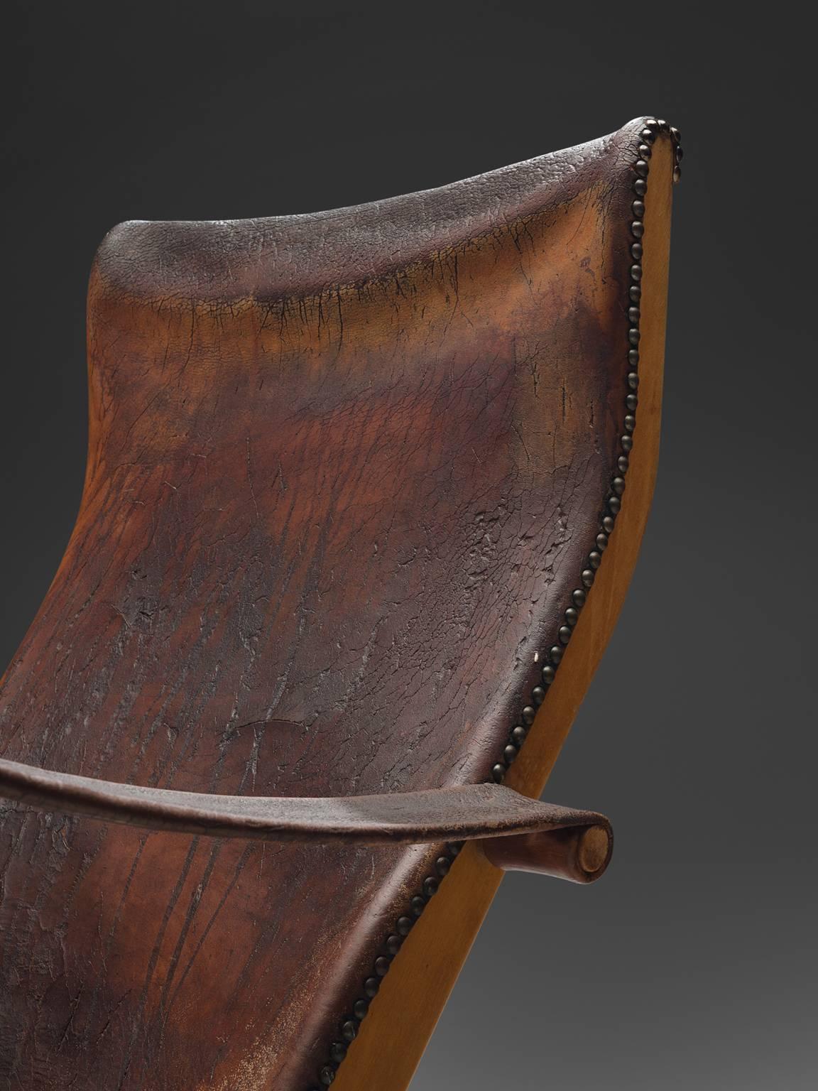Leather Mogens Voltelen for Niels Vodder Original Patinated 'Copenhagen Chair'